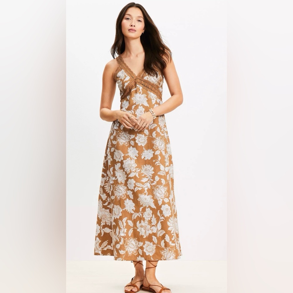 LOFT Brown Lace Detail Dress